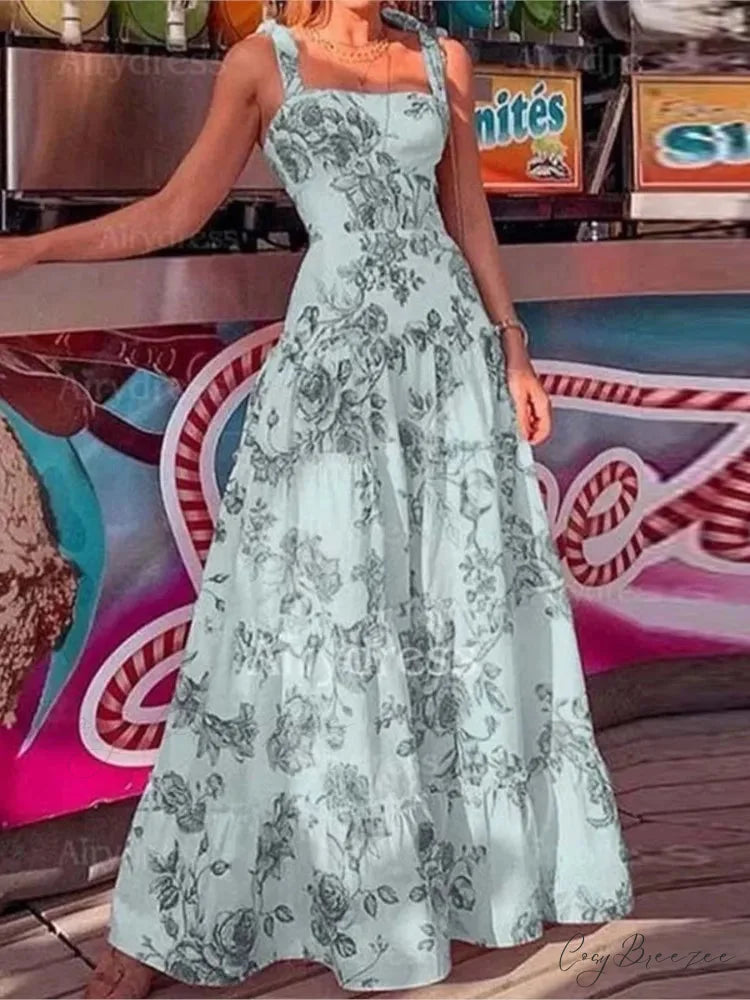 Floral Spaghetti Strap High Waist Maxi Dress floraldress-250126