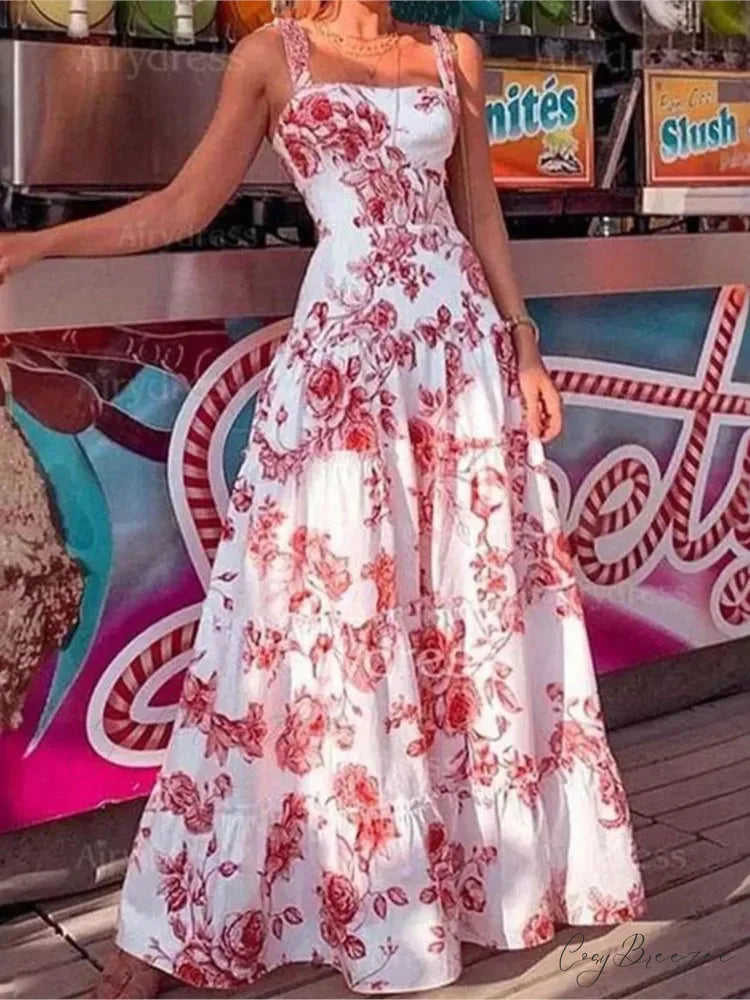 Floral Spaghetti Strap High Waist Maxi Dress floraldress-250126