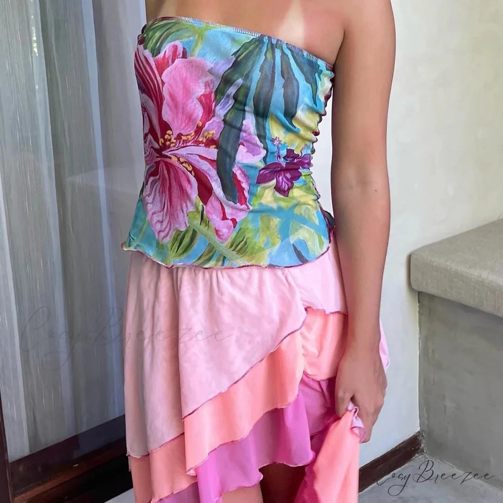 Floral Strapless Slim Crop Top croptop-250223
