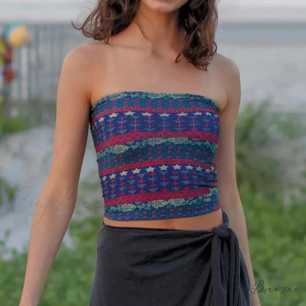 Floral Strapless Tube Crop Top Multi Color1 / S croptop-250223