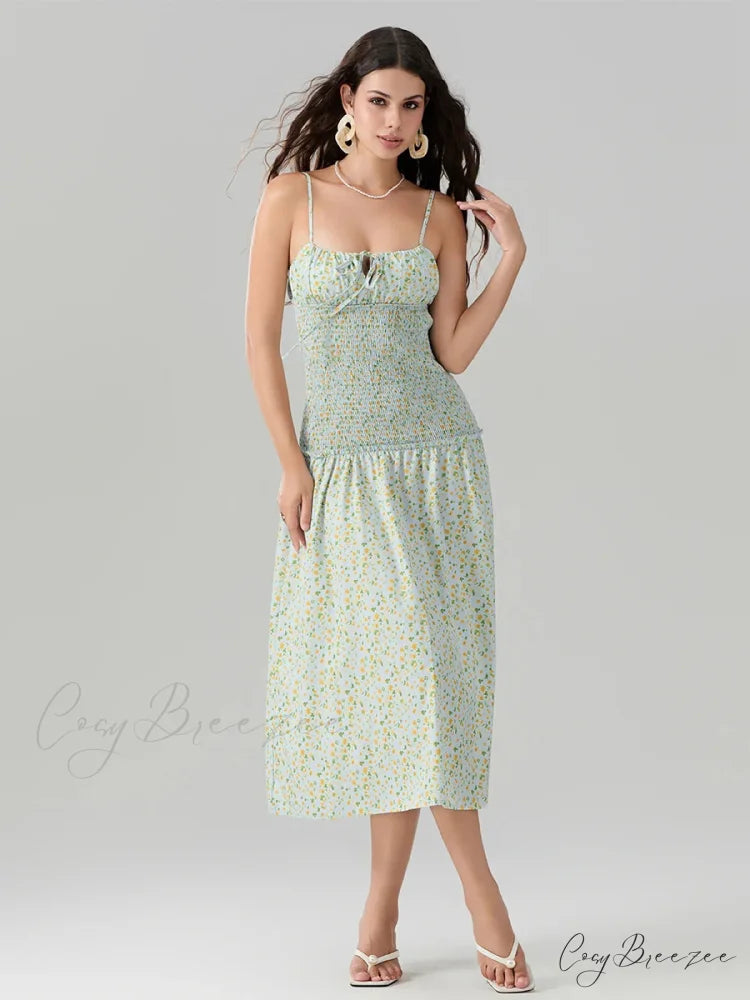 Floral Strawberry Camis Backless Tied Front Dress floraldress-250126