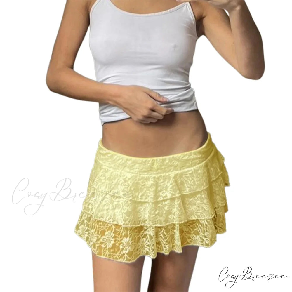 Floral Stretch Layered Skirt Yellow / S skirts-250223