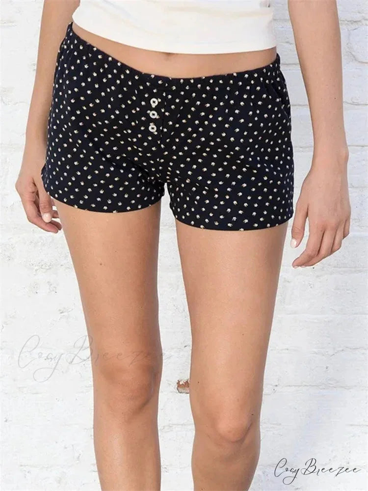 Floral Striped Button Party Shorts black / S short-250223