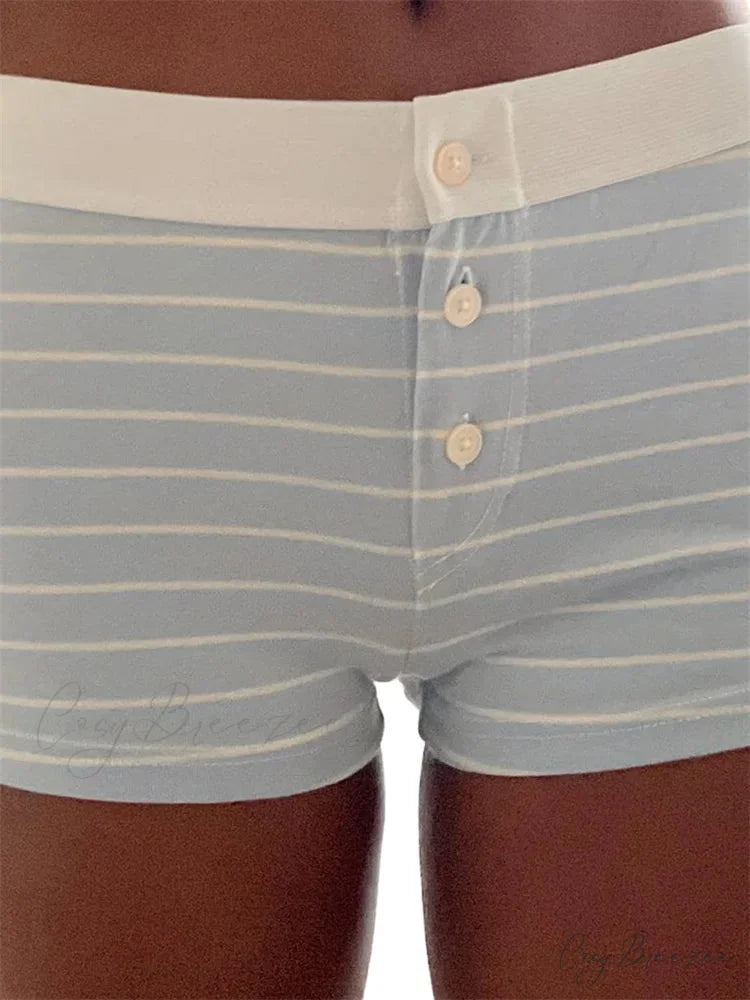 Floral Striped Pajama Sleep Shorts blue / S short-250223