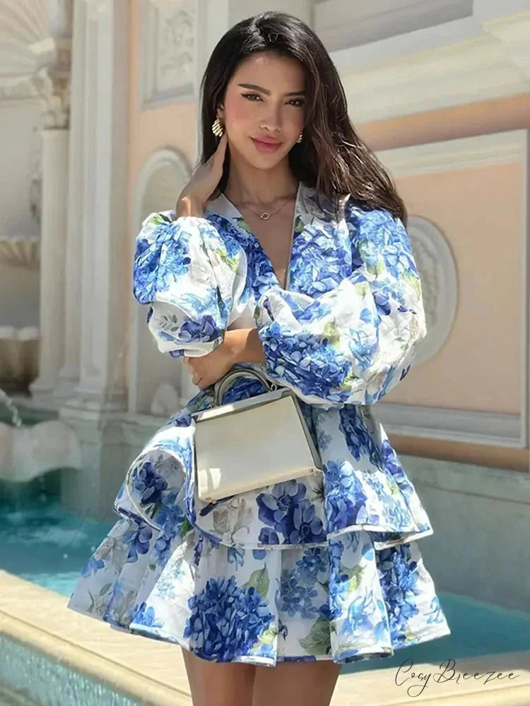 Floral V-Neck Ruffle Mini Dress floraldress-250126
