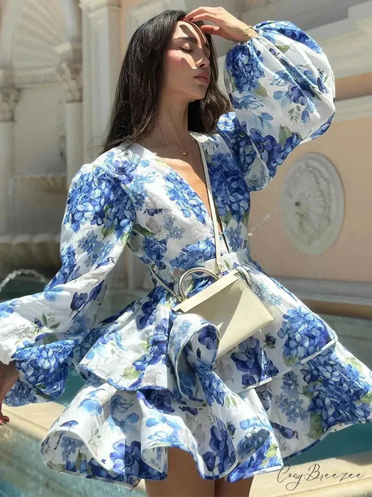Floral V-Neck Ruffle Mini Dress floraldress-250126