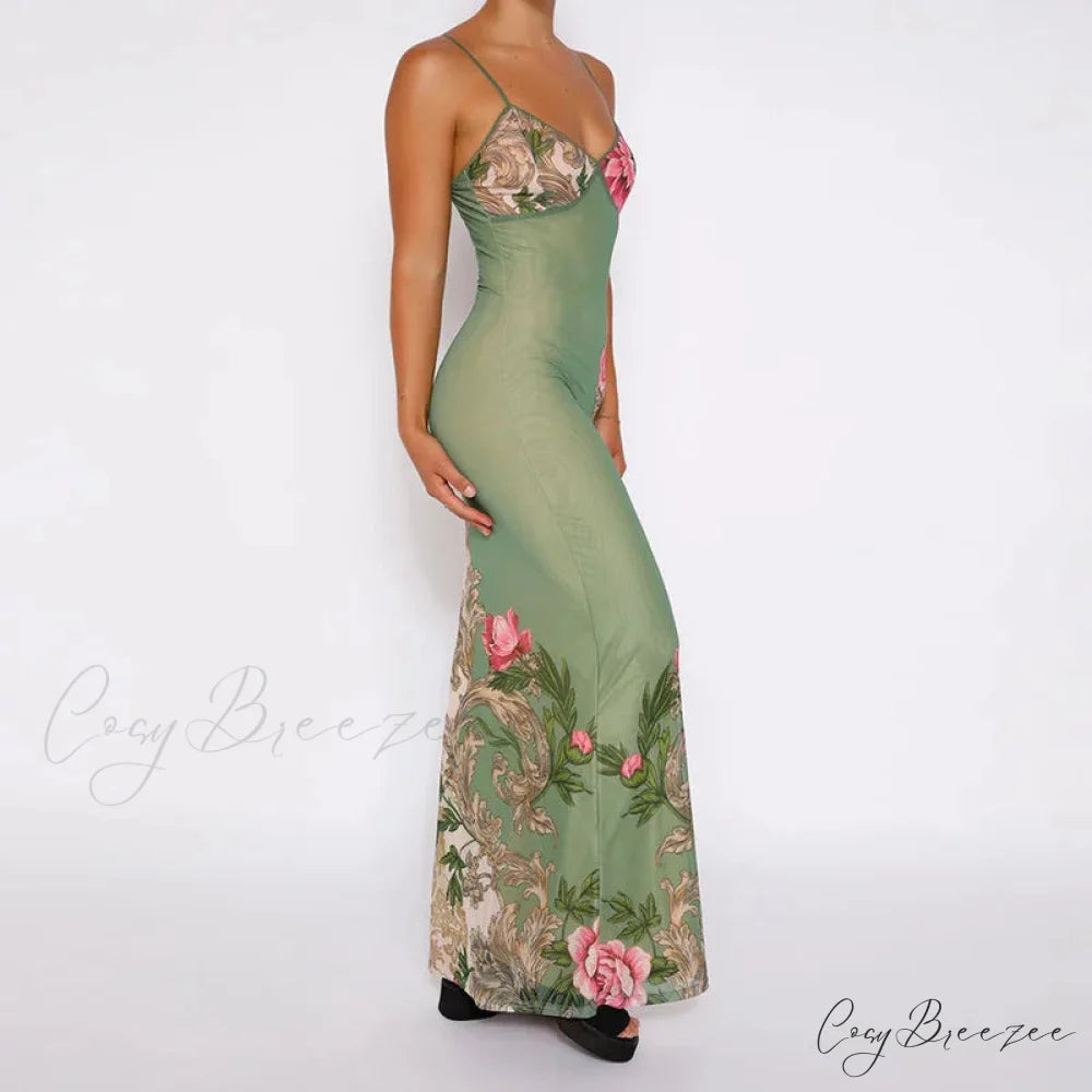 Floral V-neck Slim-fit Maxi Dress floraldress-250126