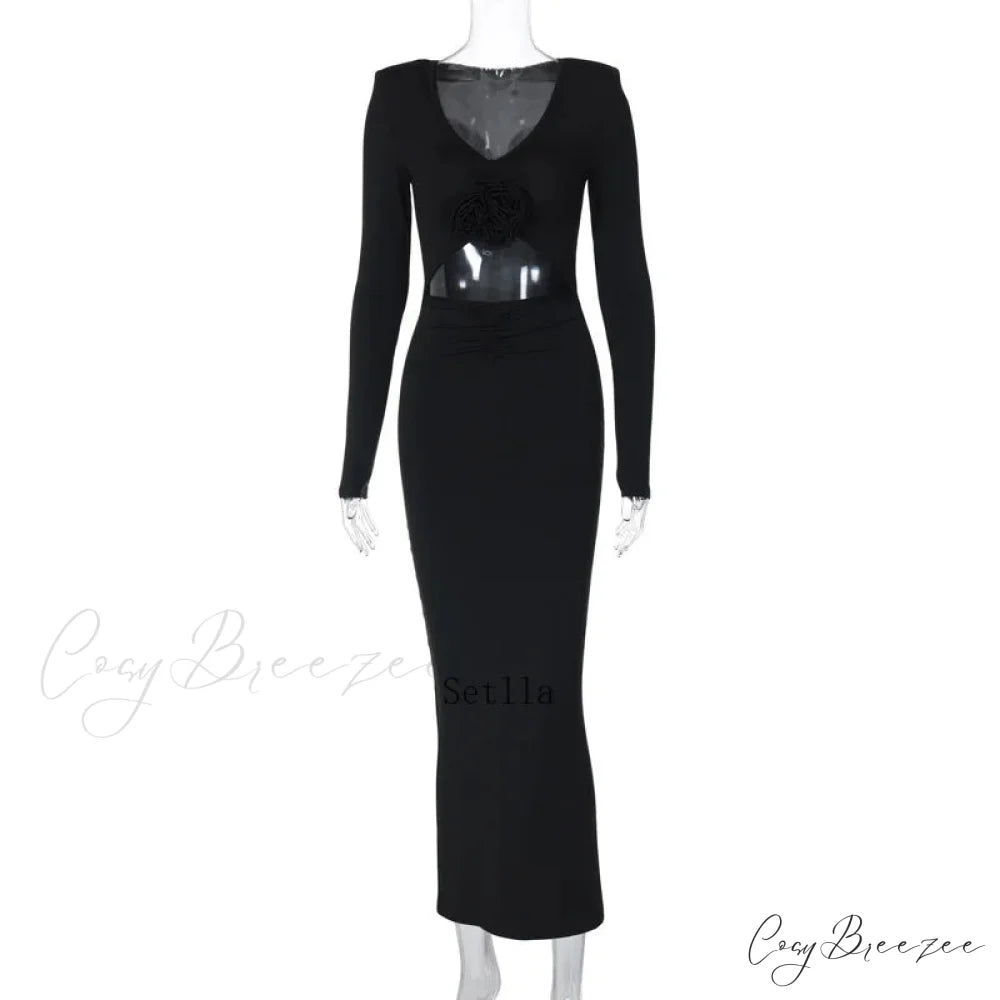 Florale Cut Out Long for Women Long Sleeve Sexy Sexy Midi Dress