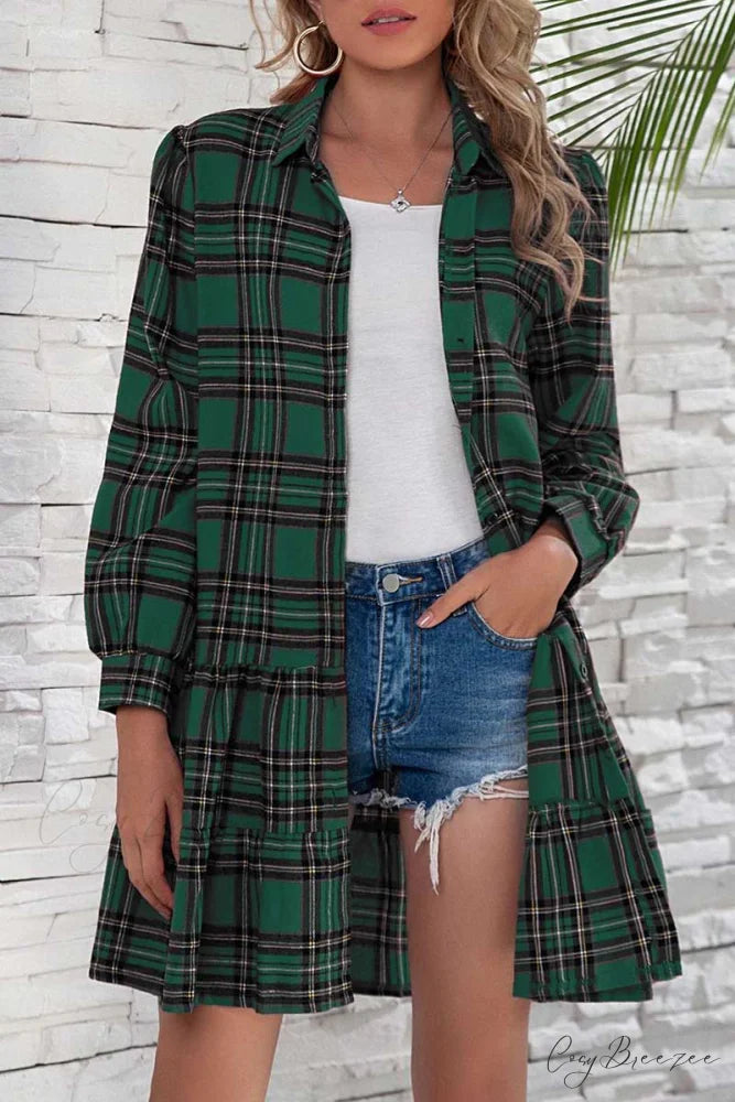 Florcoo Solid Color Trendy Ruffled Waist Mini Dress Green / S