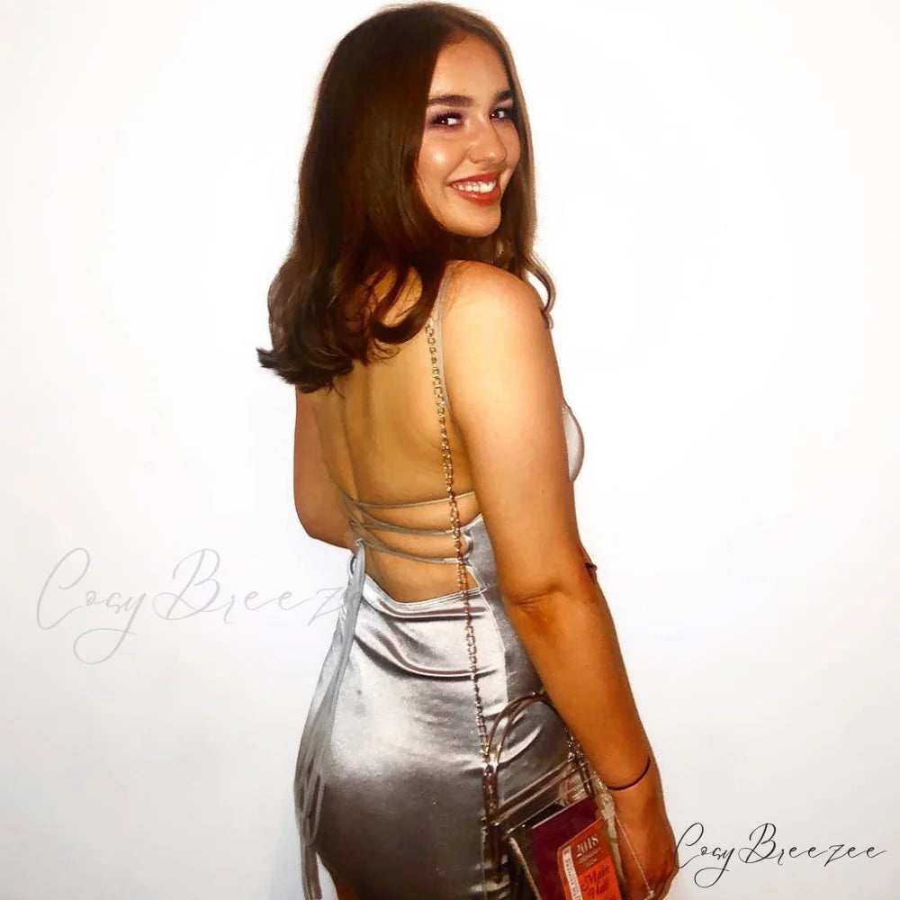 Floss Strap Bodycon Slip Modern Mini Dress - Champagne L / Silver