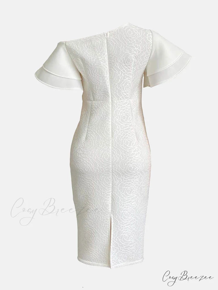 Flounce Fold Oblique Trendy Collar Pencil Dress