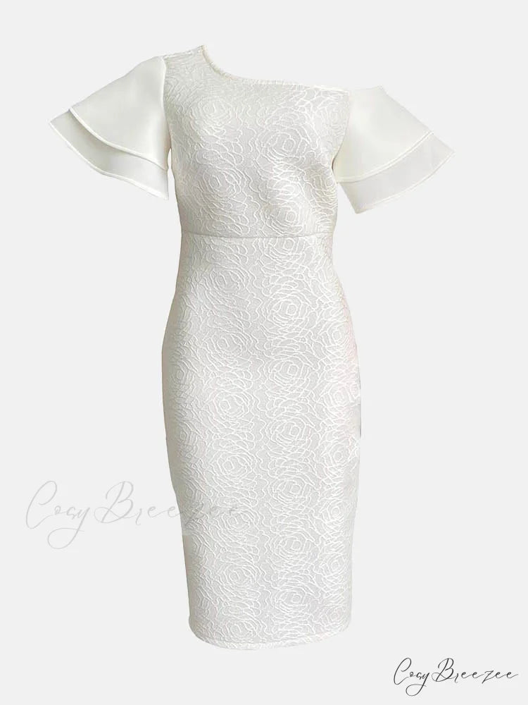 Flounce Fold Oblique Trendy Collar Pencil Dress