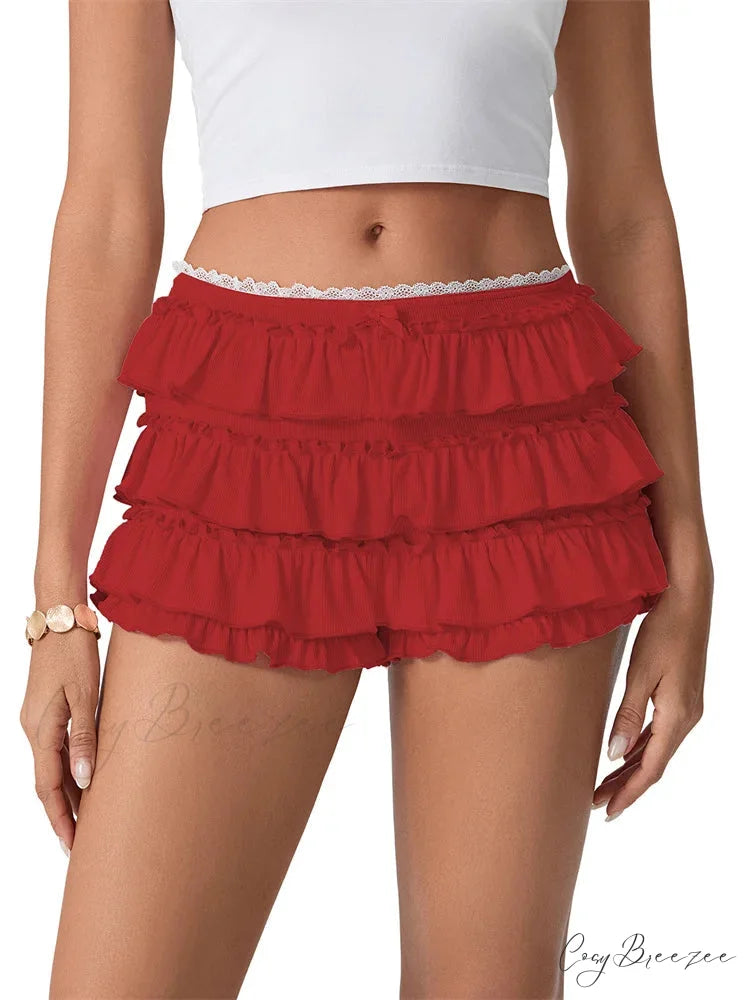 Flounce Stacked Lacy Bloomers Short red / S short-250223