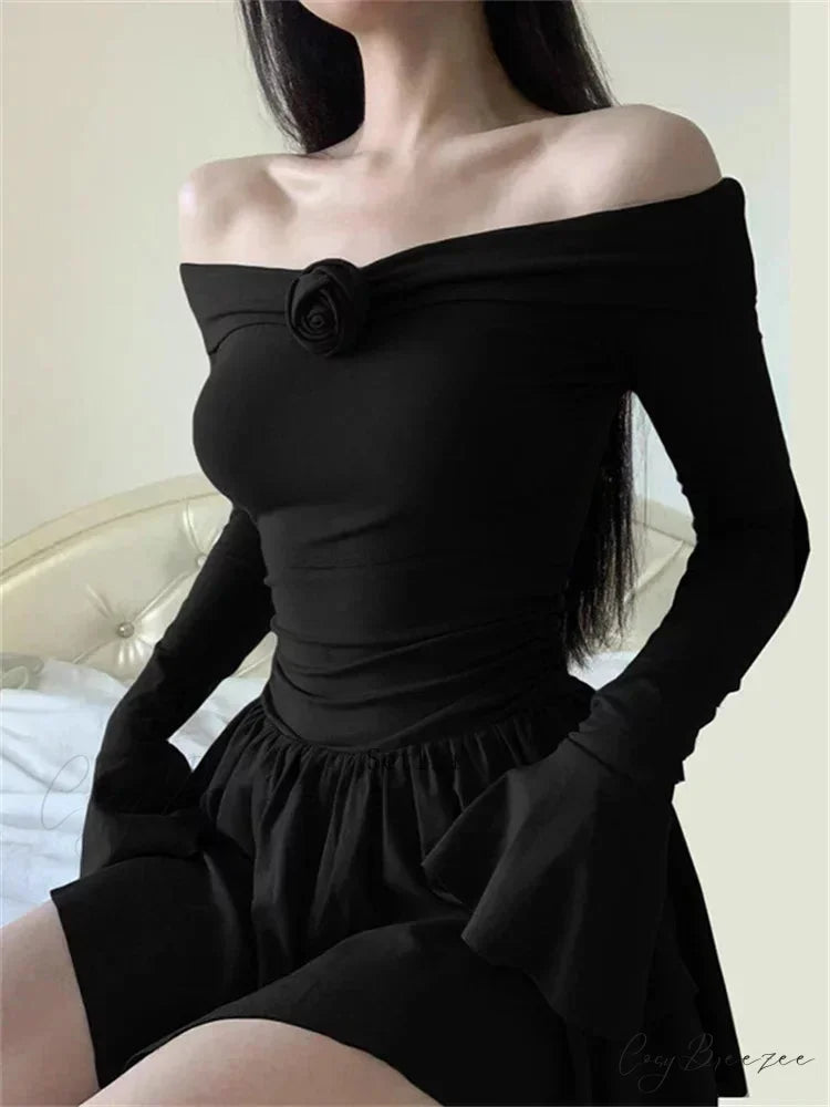 Flower Bodycon Ruffled Off Shoulders Casual Slim Mini Dress