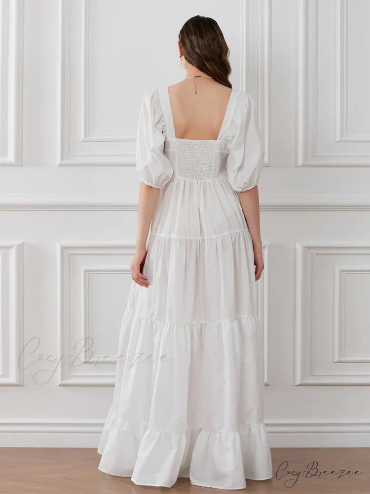 Flower Embroidery Flowy Ruched A-Line Dress floraldress-250126