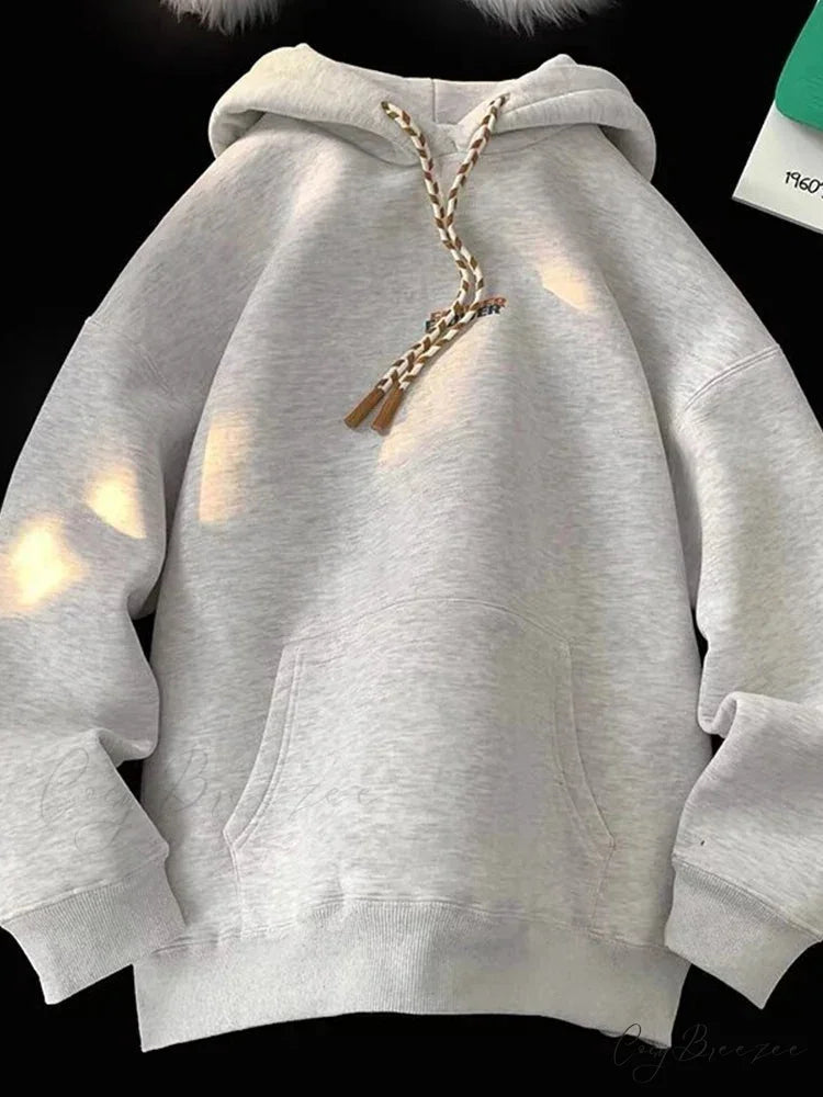 Flower Letter Print Y2K Fleece Hoodie GRAY / M(40-45KG) hoodies-241228
