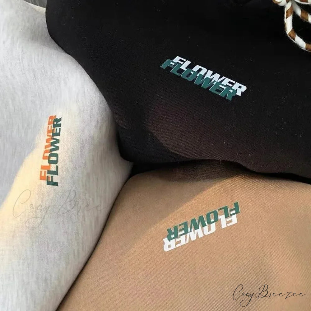 Flower Letter Print Y2K Fleece Hoodie hoodies-241228