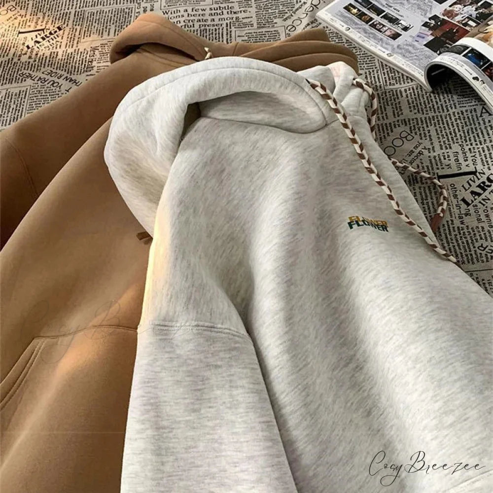 Flower Letter Print Y2K Fleece Hoodie hoodies-241228