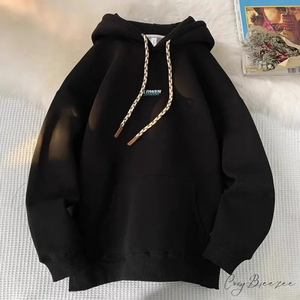 Flower Letter Print Y2K Fleece Hoodie hoodies-241228