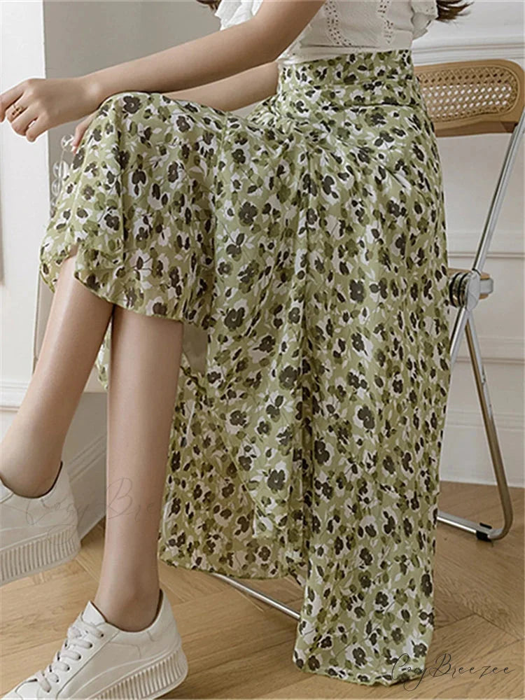 Flower Print A-Line Bohemia Retro Skirt Summer Spring skirt-250126