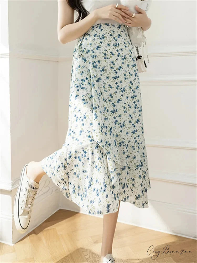 Flower Print A-Line Bohemia Retro Skirt Summer Spring skirt-250126