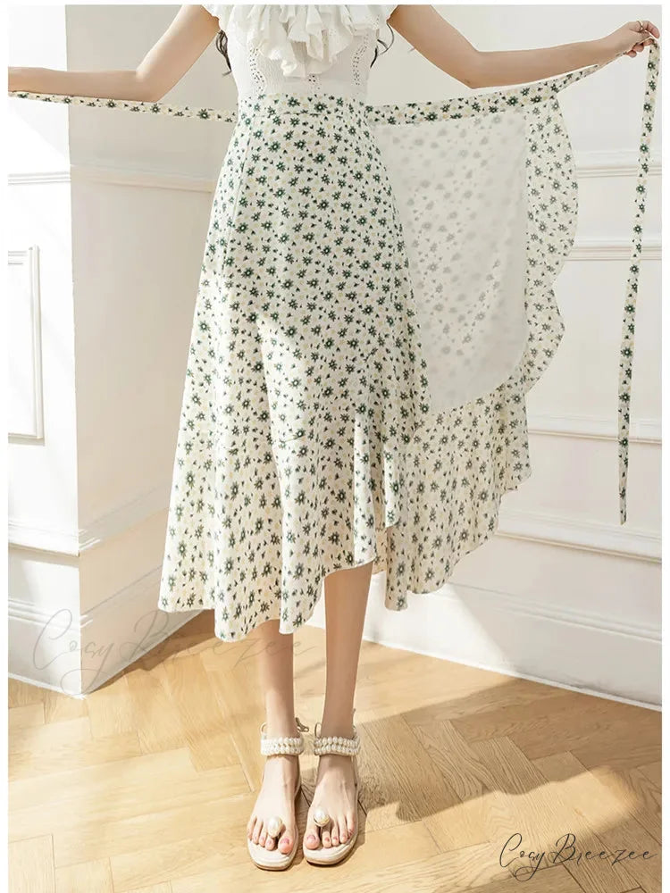 Flower Print A-Line Bohemia Retro Skirt Summer Spring skirt-250126
