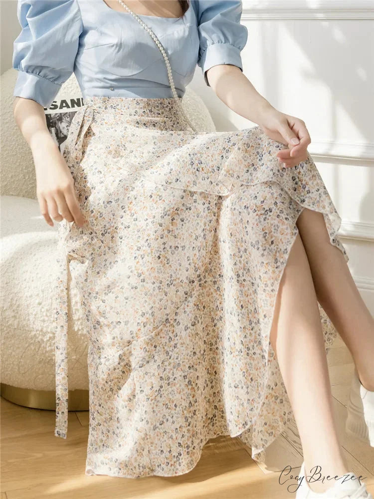 Flower Print A-Line Bohemia Retro Skirt Summer Spring summer garden / One Size skirt-250126