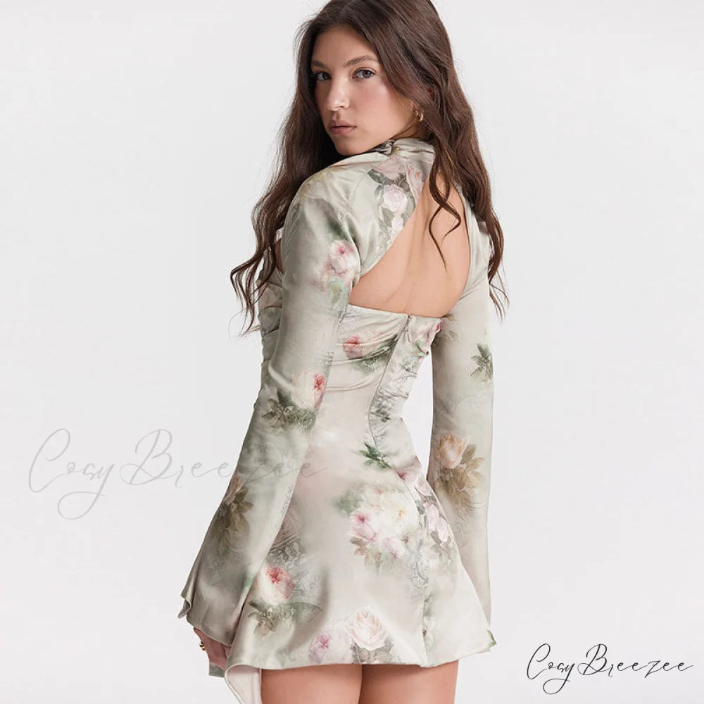 Flower Print Cowl Neck Sleeveless Classic High Slit Midi Sundress - Pink L / Floral