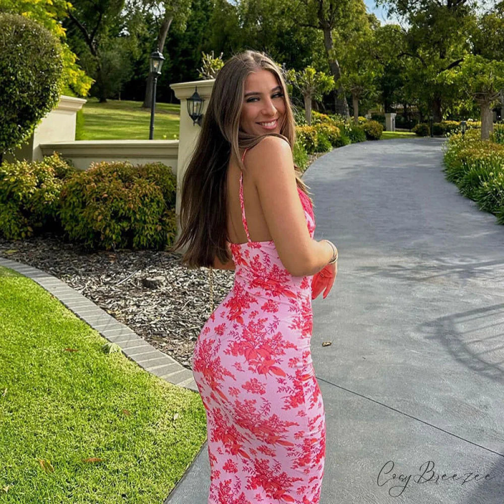 Flower Print Cutout Ruched Trim Classic Long Sleeve Mini Dress - Floral L / Pink