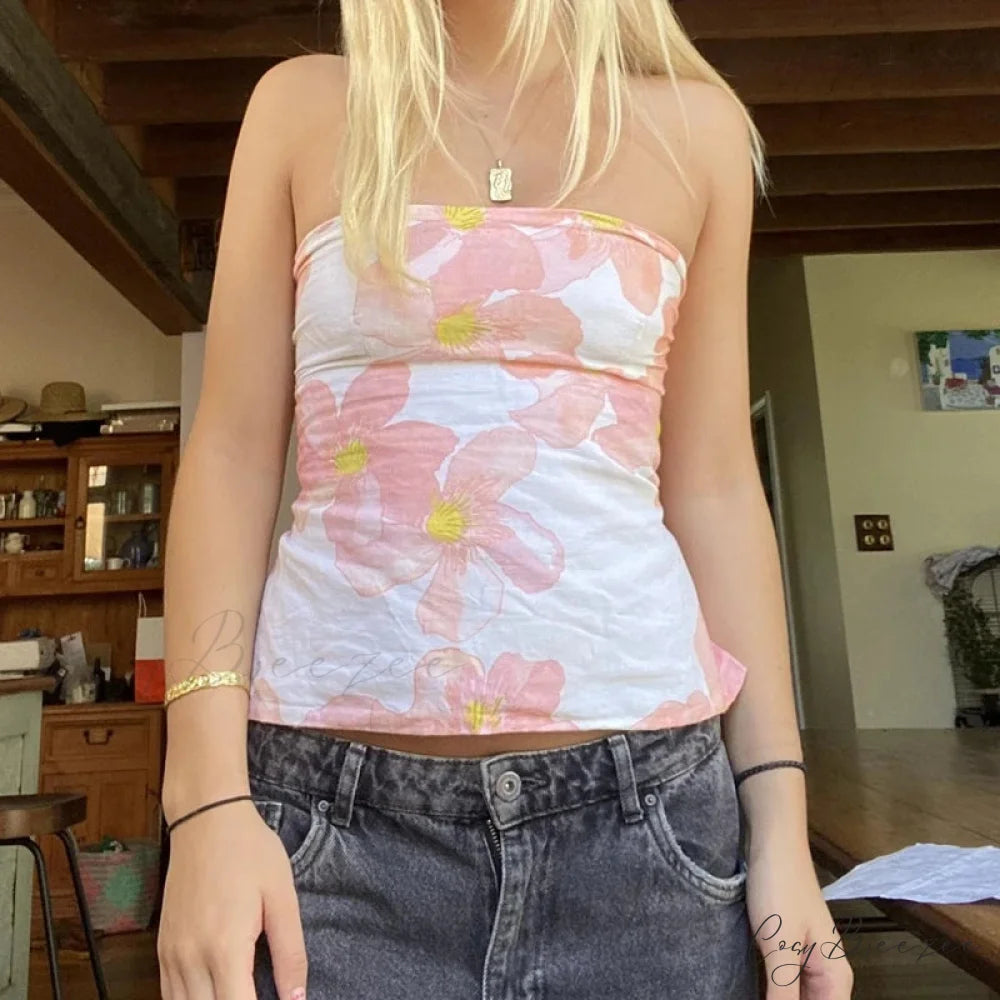 Flower Tie Backless Crop Top croptop-250223