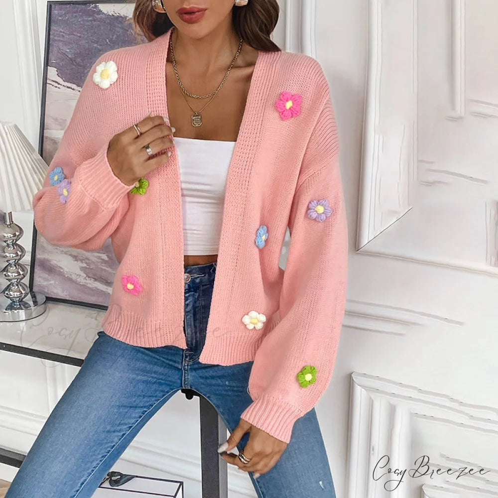 Flowered Knitted Cardigan