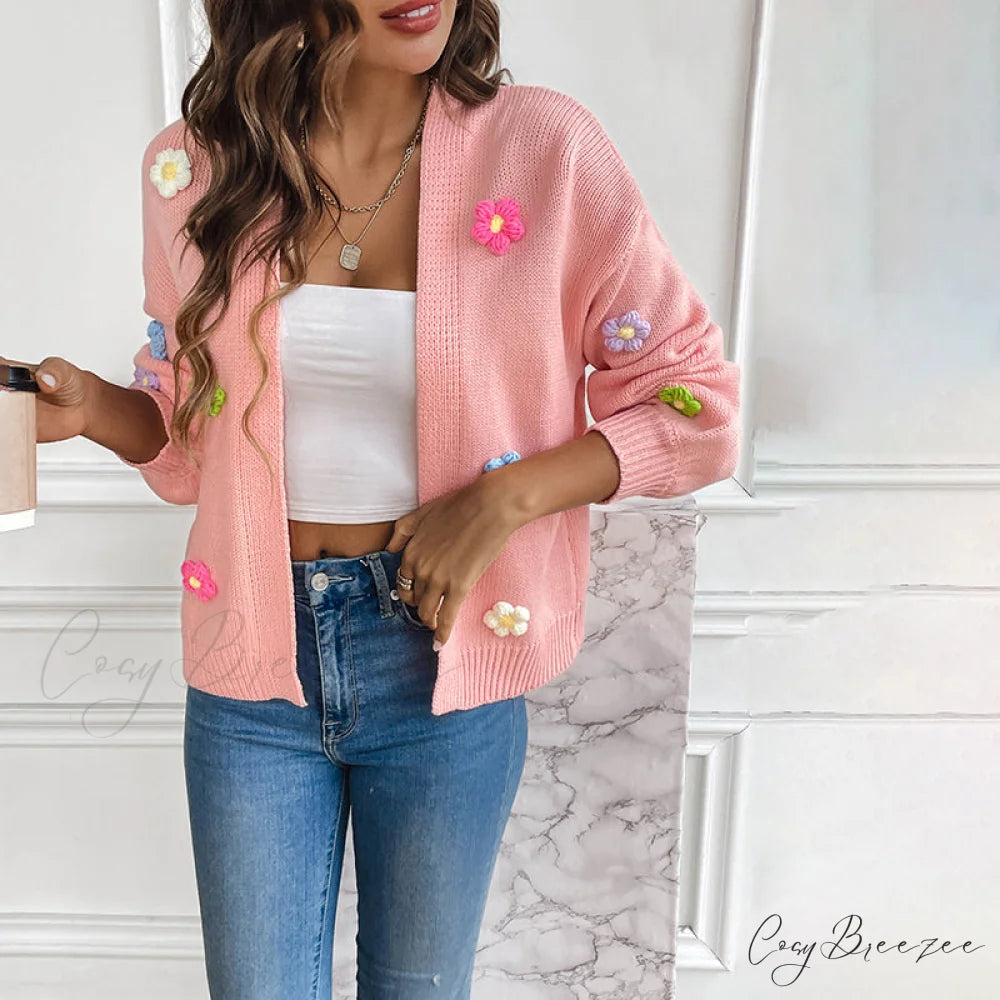 Flowered Knitted Cardigan
