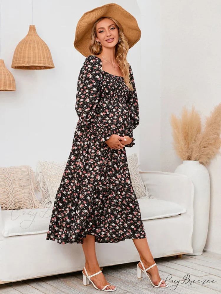 Flowered Maternity Small with Chiffon Gown Print