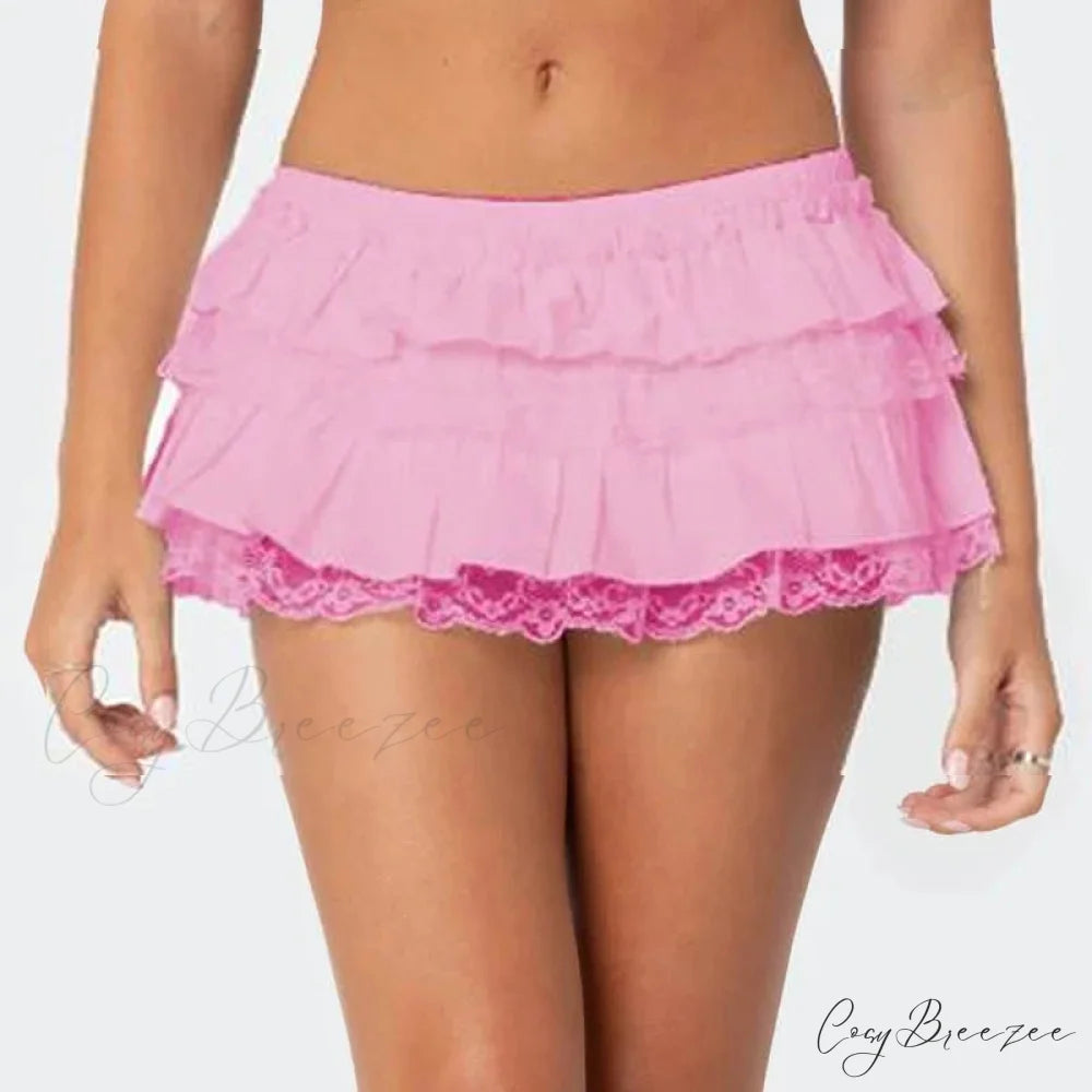 Flowy Ruffle Tiered Bloomer Skirt Pink / S skirts-250223