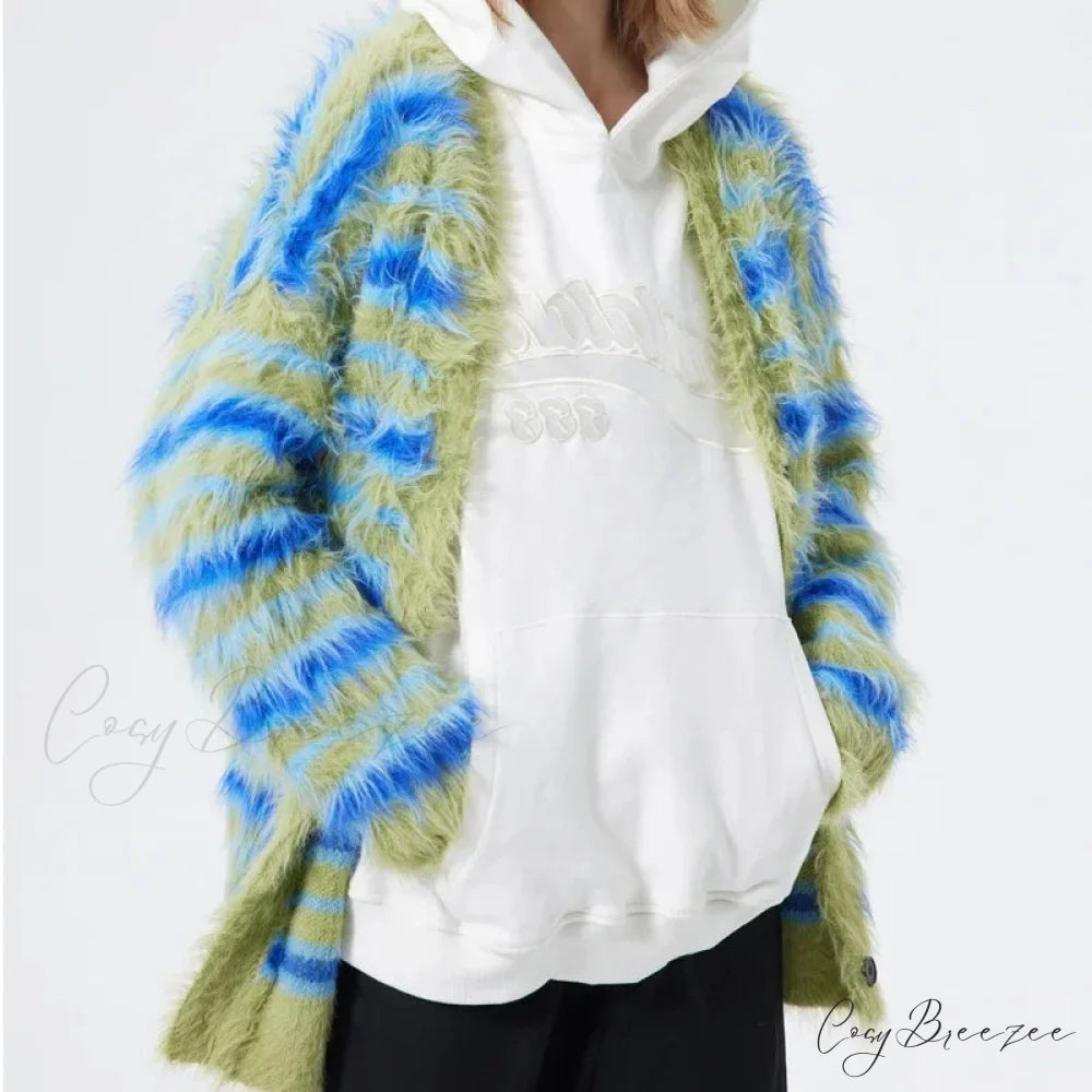 Fluffy V-neck Crop Top Knitted Cardigan cardigans-241228