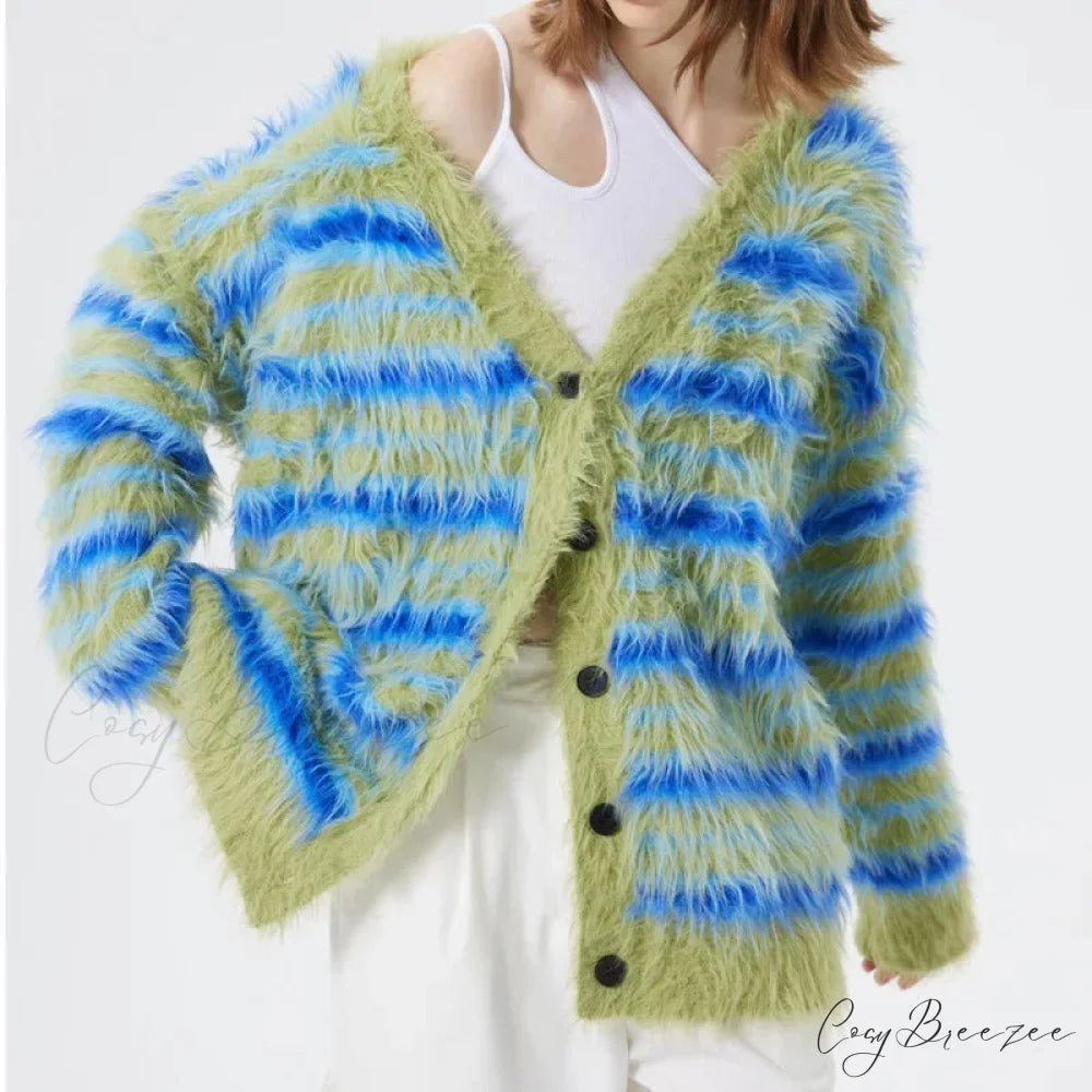 Fluffy V-neck Crop Top Knitted Cardigan cardigans-241228