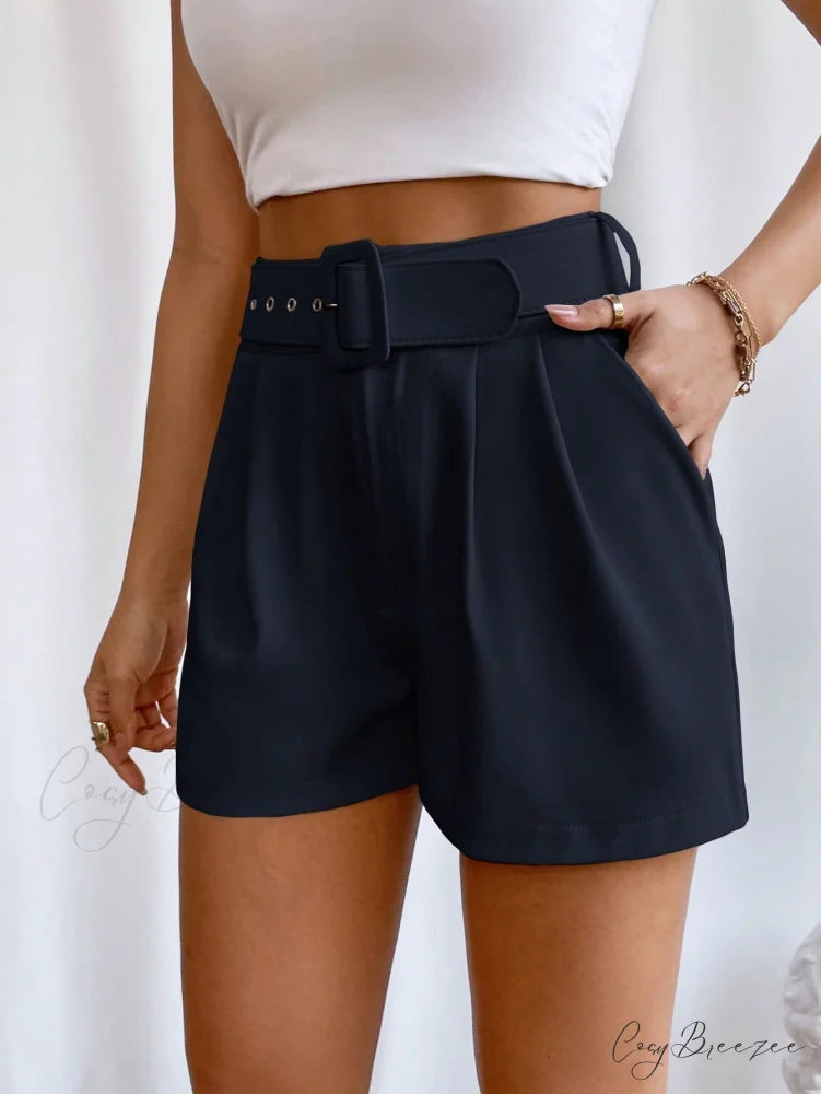 Fold Pleated Belted Wide Leg Shorts