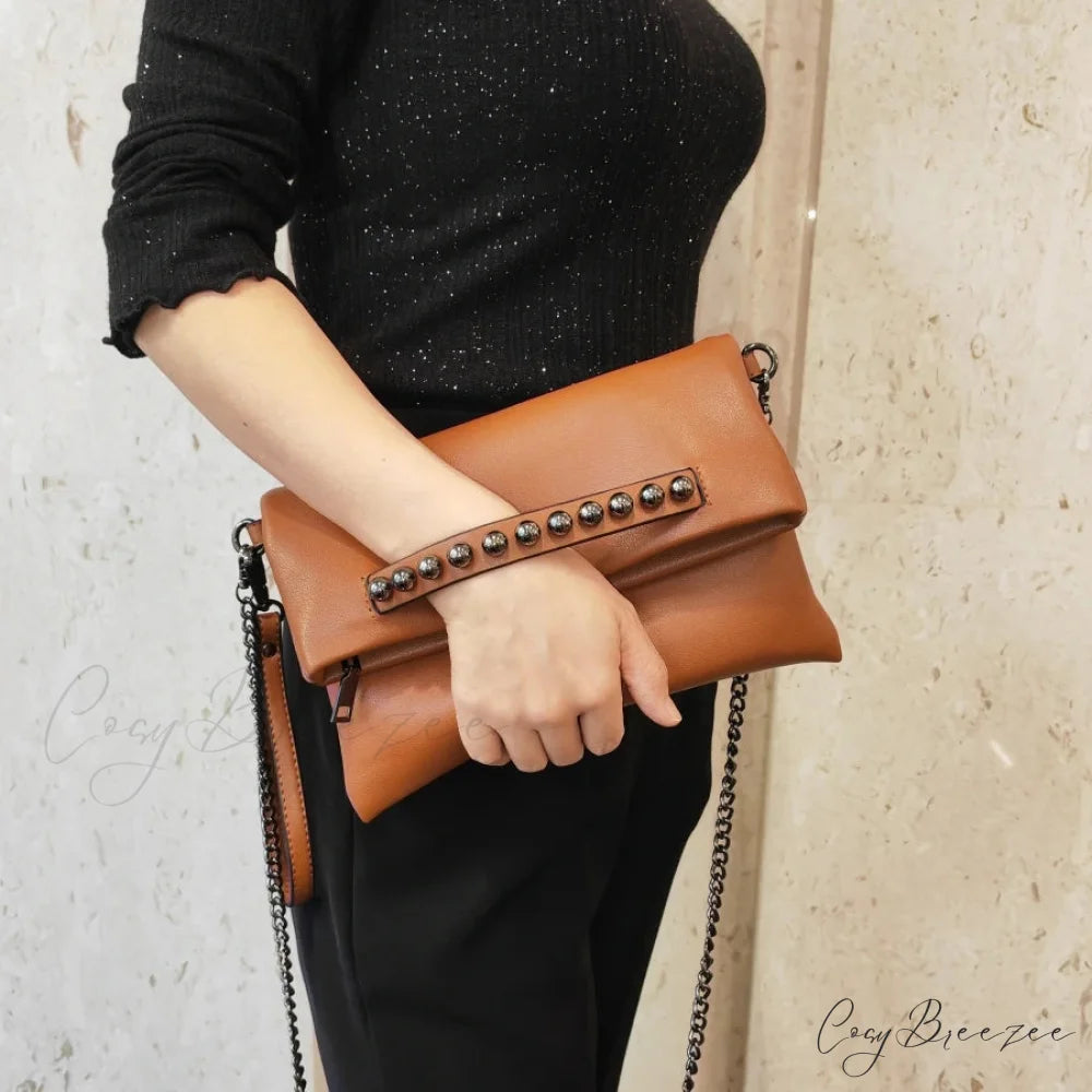 Folding Design PU Leather Clutch 27X16X3CM / Brown wristlet-250126