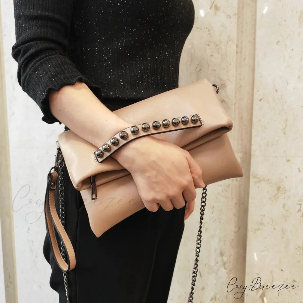 Folding Design PU Leather Clutch 27X16X3CM / Khaki wristlet-250126