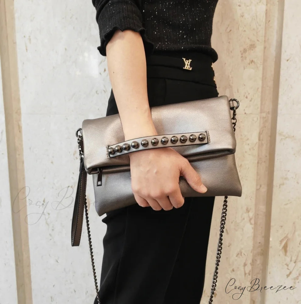 Folding Design PU Leather Clutch 27X16X3CM / Silver Gray wristlet-250126