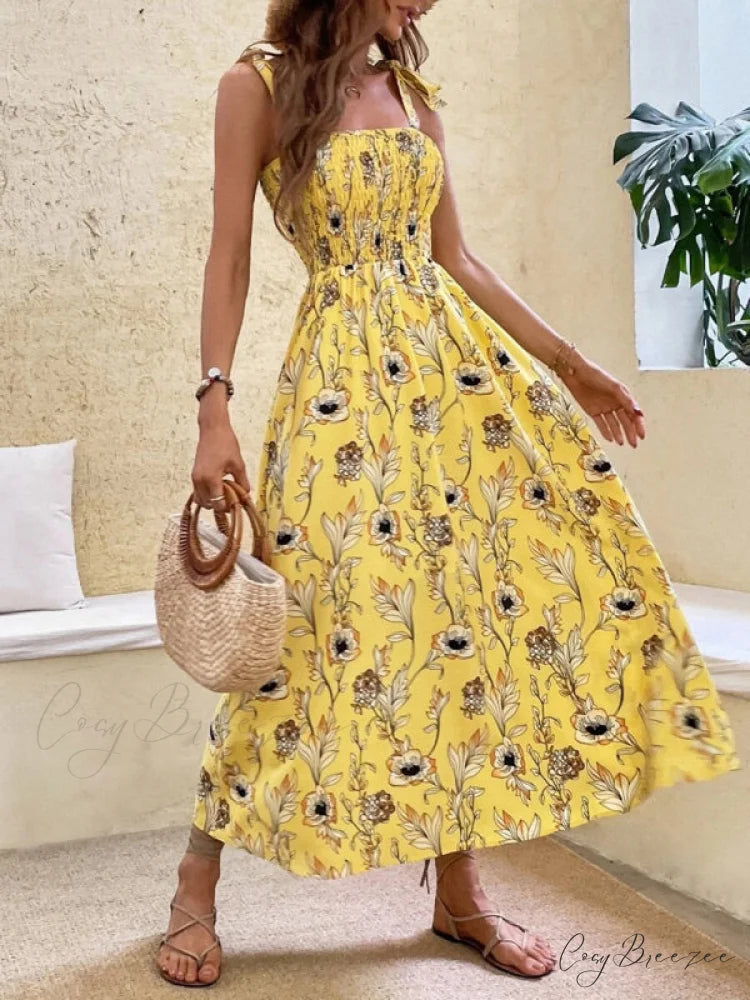 for Flowered Design Tiered Gown Smocked Women