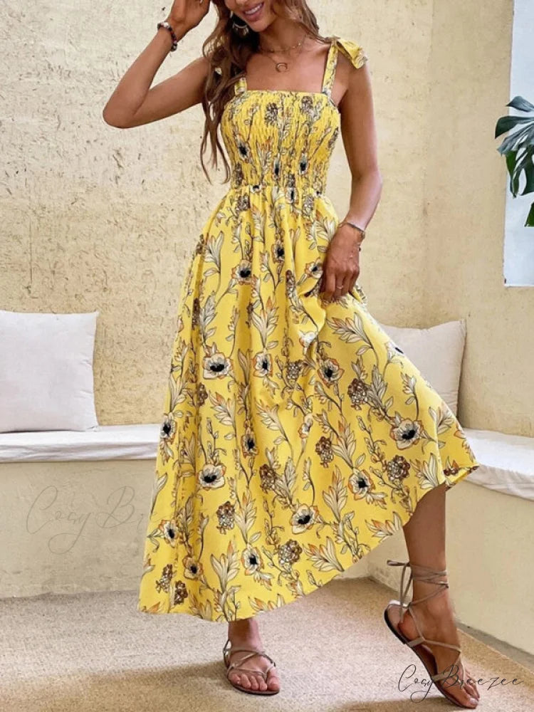 for Flowered Design Tiered Gown Smocked Women