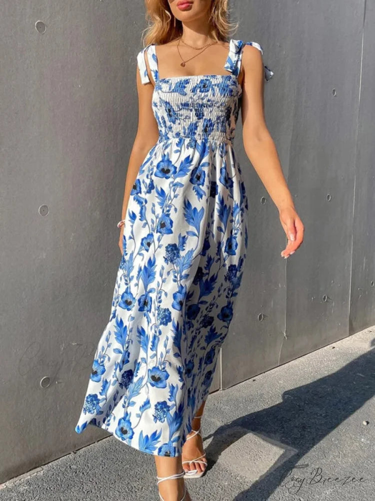 for Flowered Design Tiered Gown Smocked Women