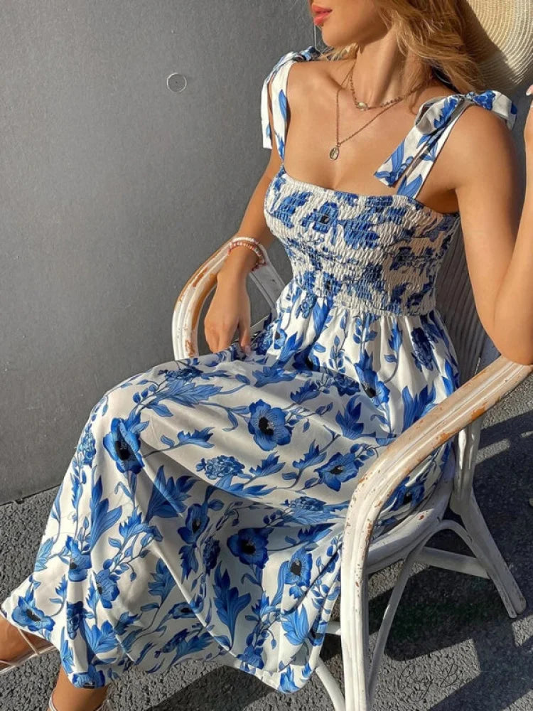 for Flowered Design Tiered Gown Smocked Women