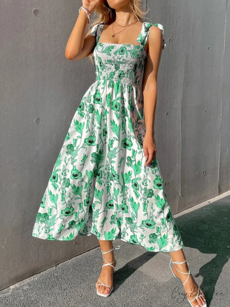 for Flowered Design Tiered Gown Smocked Women