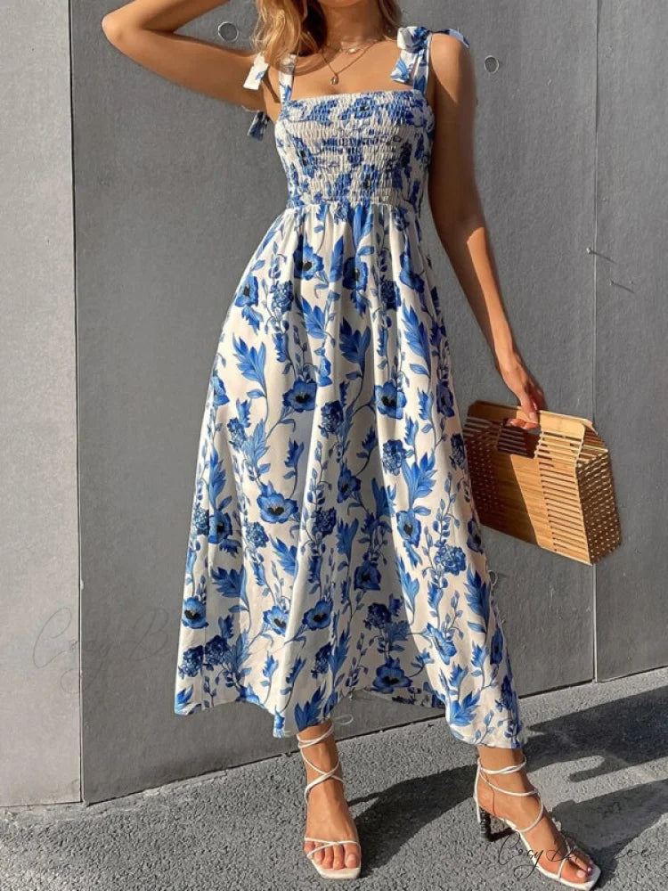 for Flowered Design Tiered Gown Smocked Women