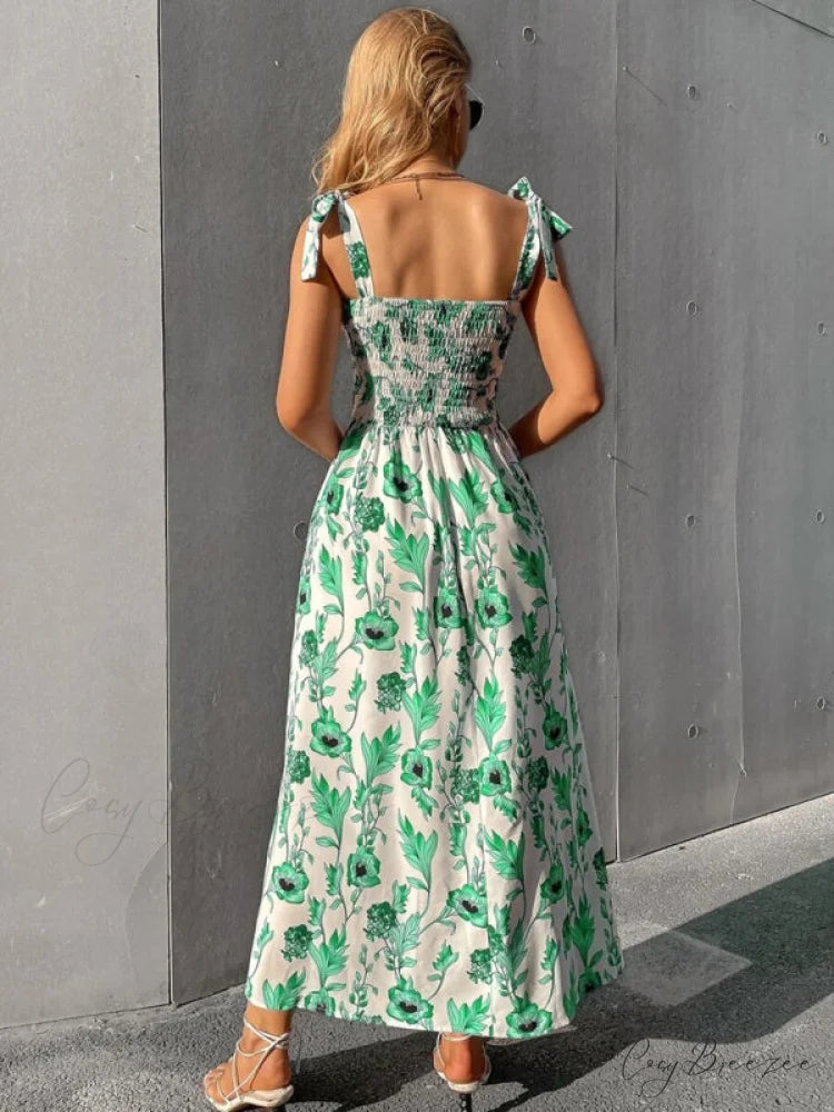 for Flowered Design Tiered Gown Smocked Women