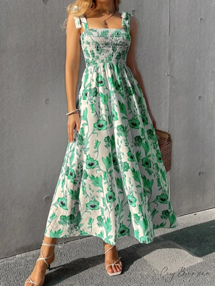 for Flowered Design Tiered Gown Smocked Women