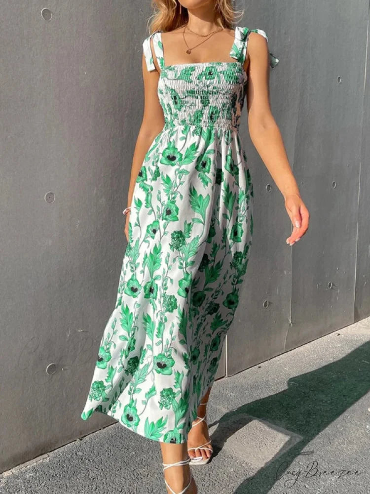 for Flowered Design Tiered Gown Smocked Women