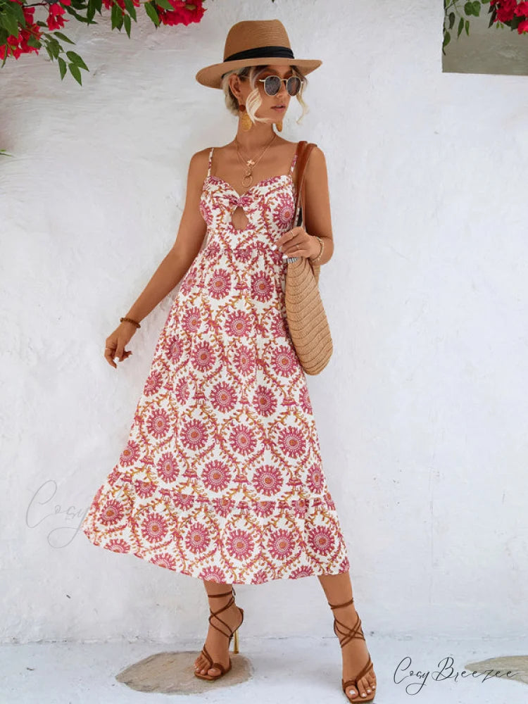 for Gown Midi Flowered Keyhole Women Rose Red / S